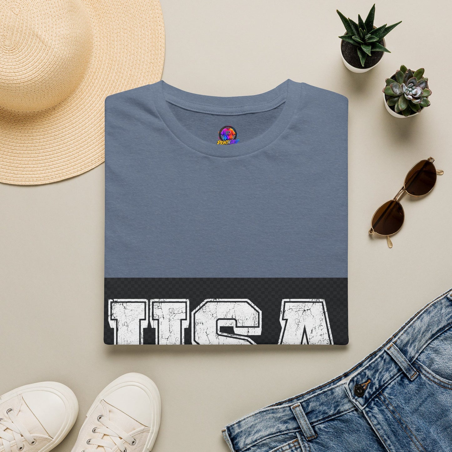 USA Vintage Block T-Shirt — Patriotic Americana Graphic Tee
