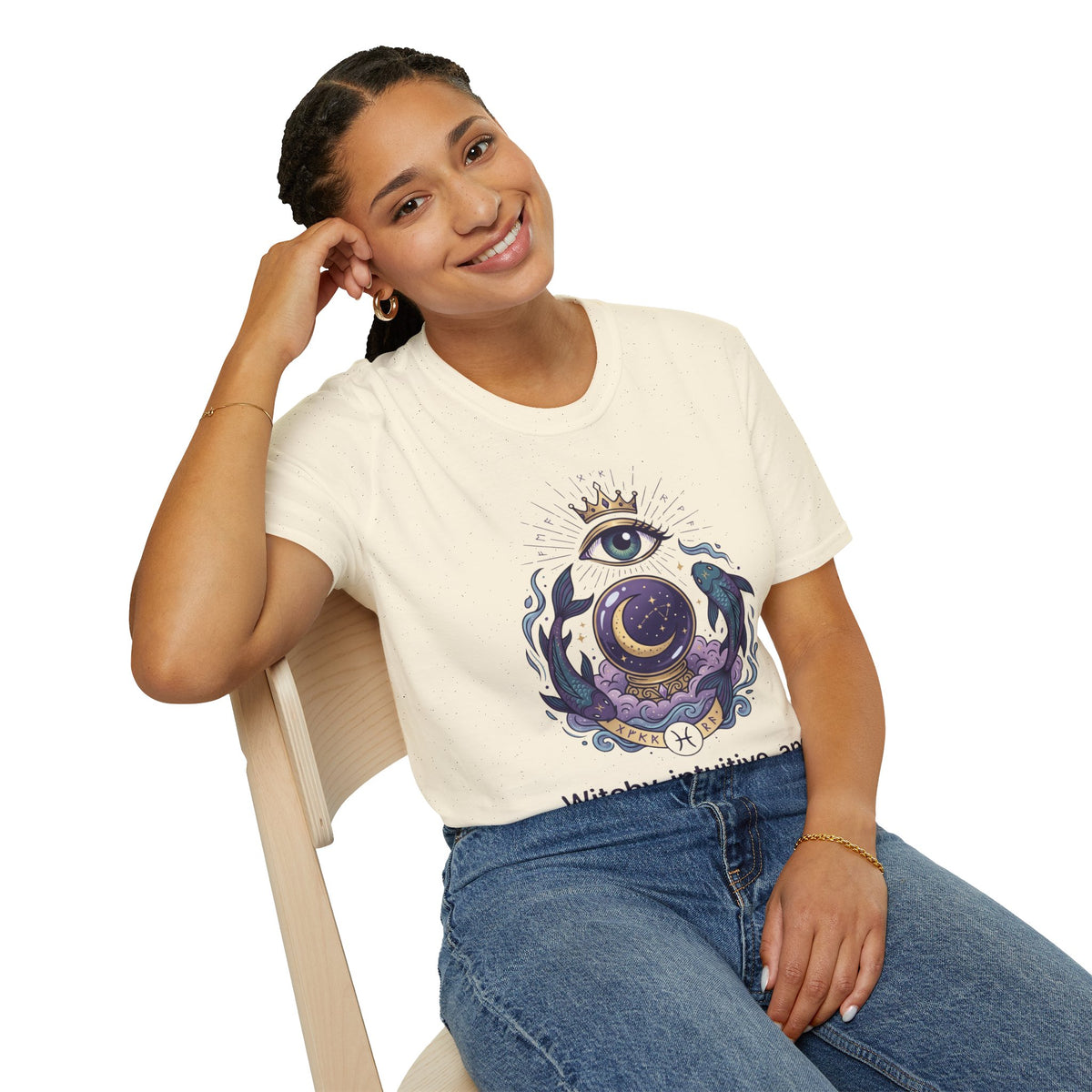 Pisces Mystic Eye T-Shirt — Witchy Astrology Moon & Crown Design