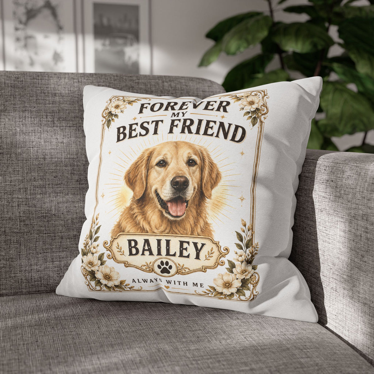 Forever My Best Friend Milo Bailey Dog Dad Mom Personalized Dog Pillow – Golden Retriever Memorial Cushion (Name: Bailey)