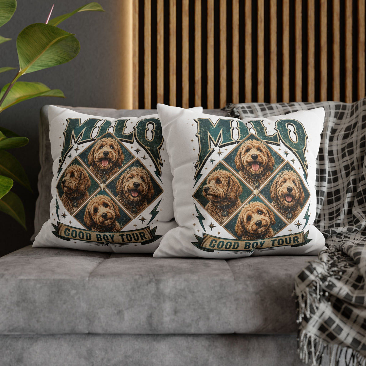 Milo “Good Boy Tour” Dog Photo Square Pillowcase Milo Bailey Dog Dad Mom