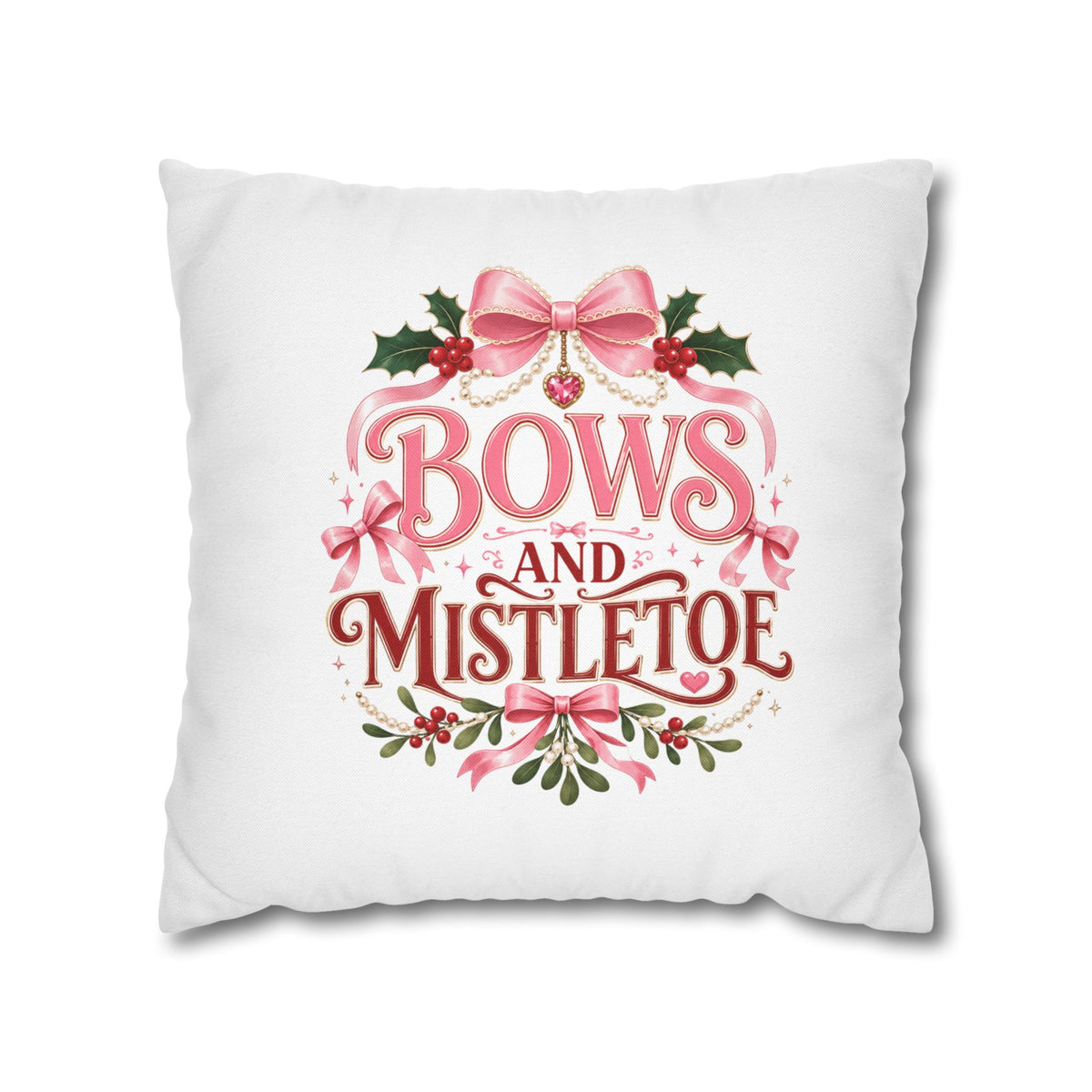 Christmas Pillowcase Bows and Mistletoe Christmas Pillow