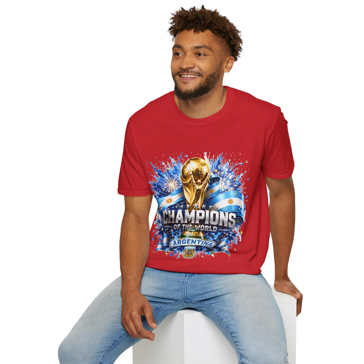 Argentina World Cup Champions T-Shirt — Gold Trophy Celebration Tee