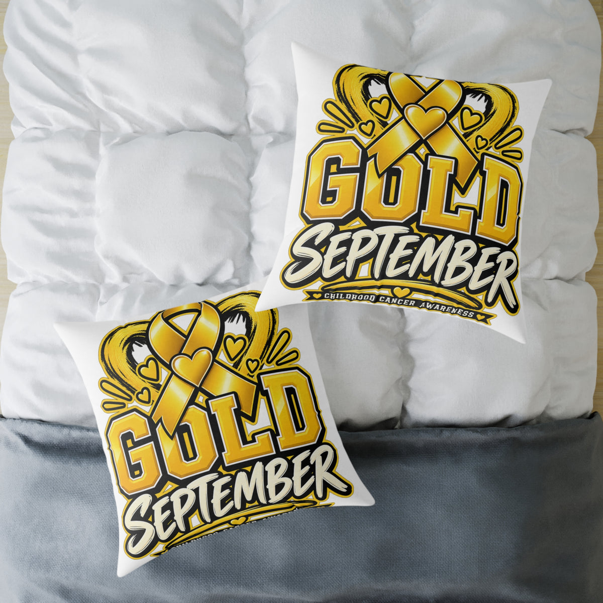 Gold September Pillow — Childhood Cancer Awareness Decorative Throw Pillow
