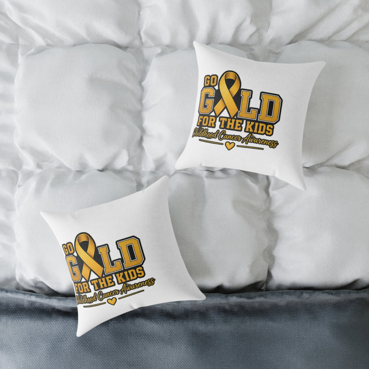 Go Gold For The Kids Pillow — Childhood Cancer Awareness Square Throw Pillow