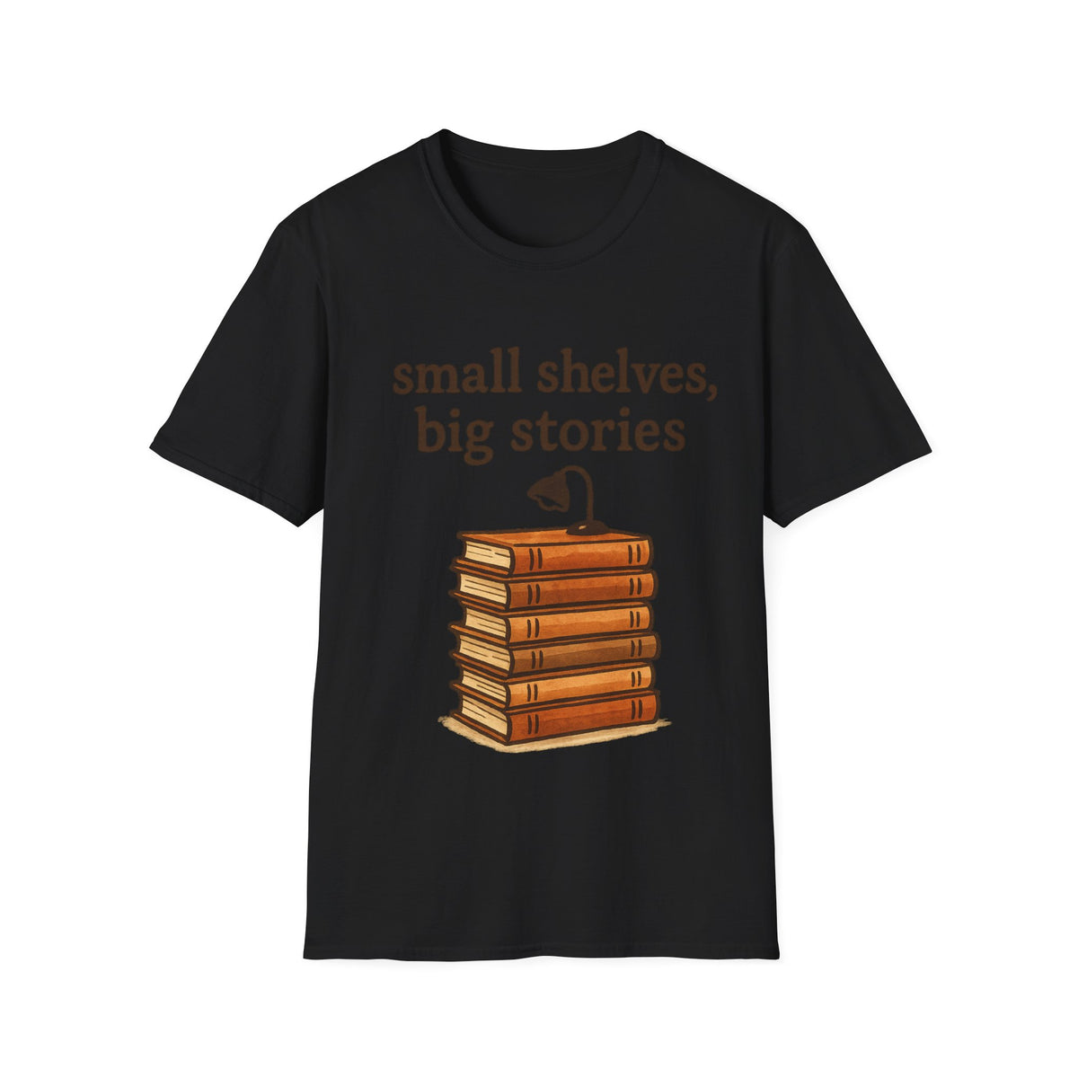 "Small Shelves, Big Stories" Cute Book Stack Tee - Aesthetic Bookworm Bookish White T-Shirt - Trending Now - September 2026