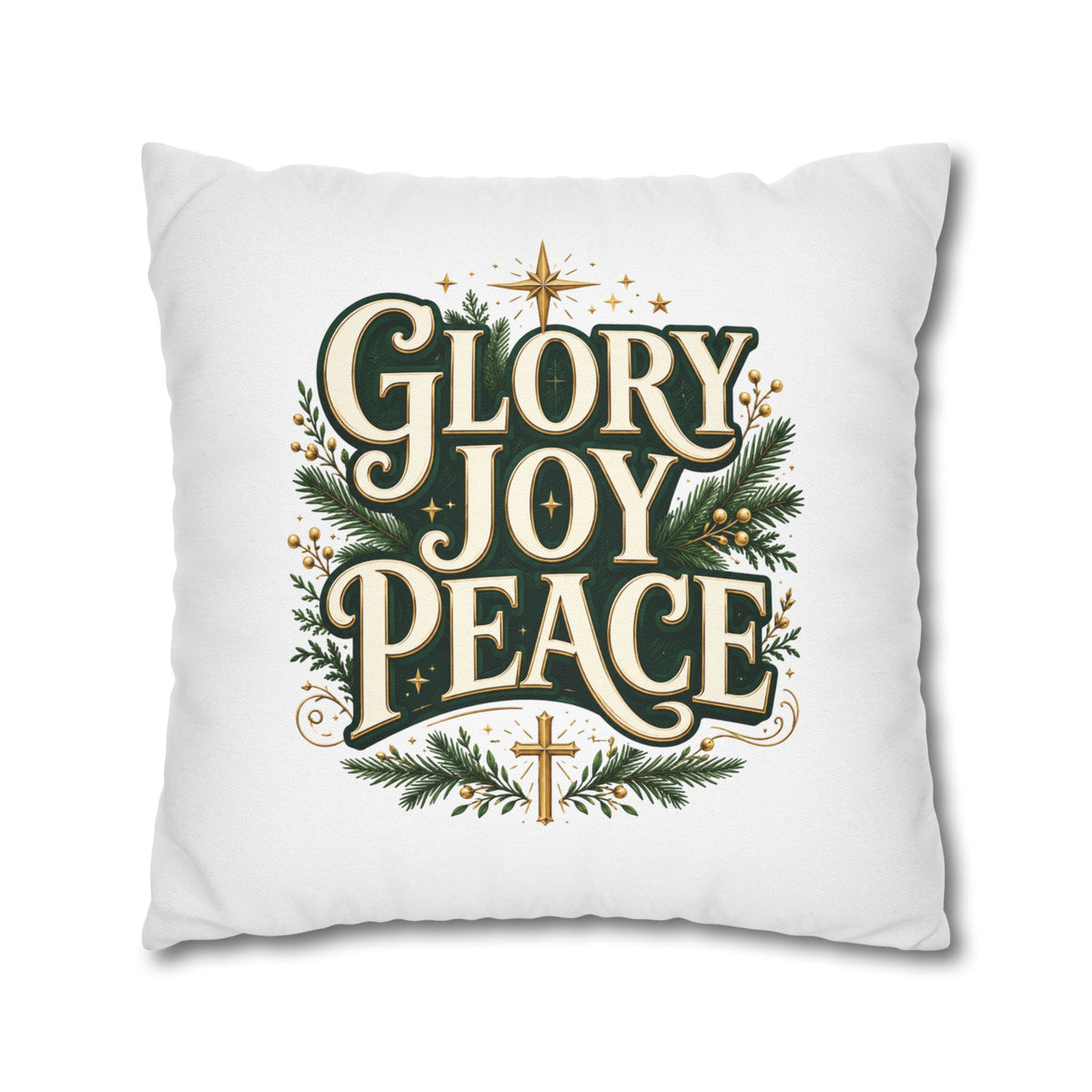 Christmas Pillowcase — "Glory Joy Peace" Decorative Holiday Throw Pillow Cover