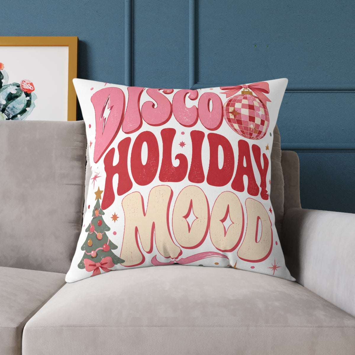 Modern Day Christmas Disco Holiday Mood Square Poly Canvas Pillow