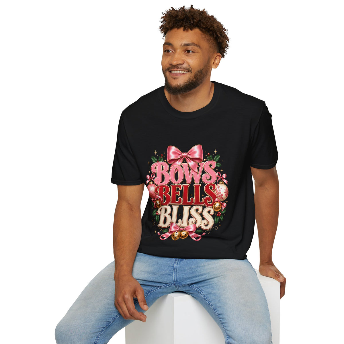 T-Shirt — Bows Bells Bliss Christmas Graphic Tee