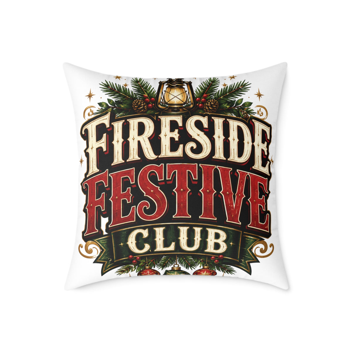 Christmas Fireside Festive Club Pillow — Holiday Christmas Decorative Throw Pillow