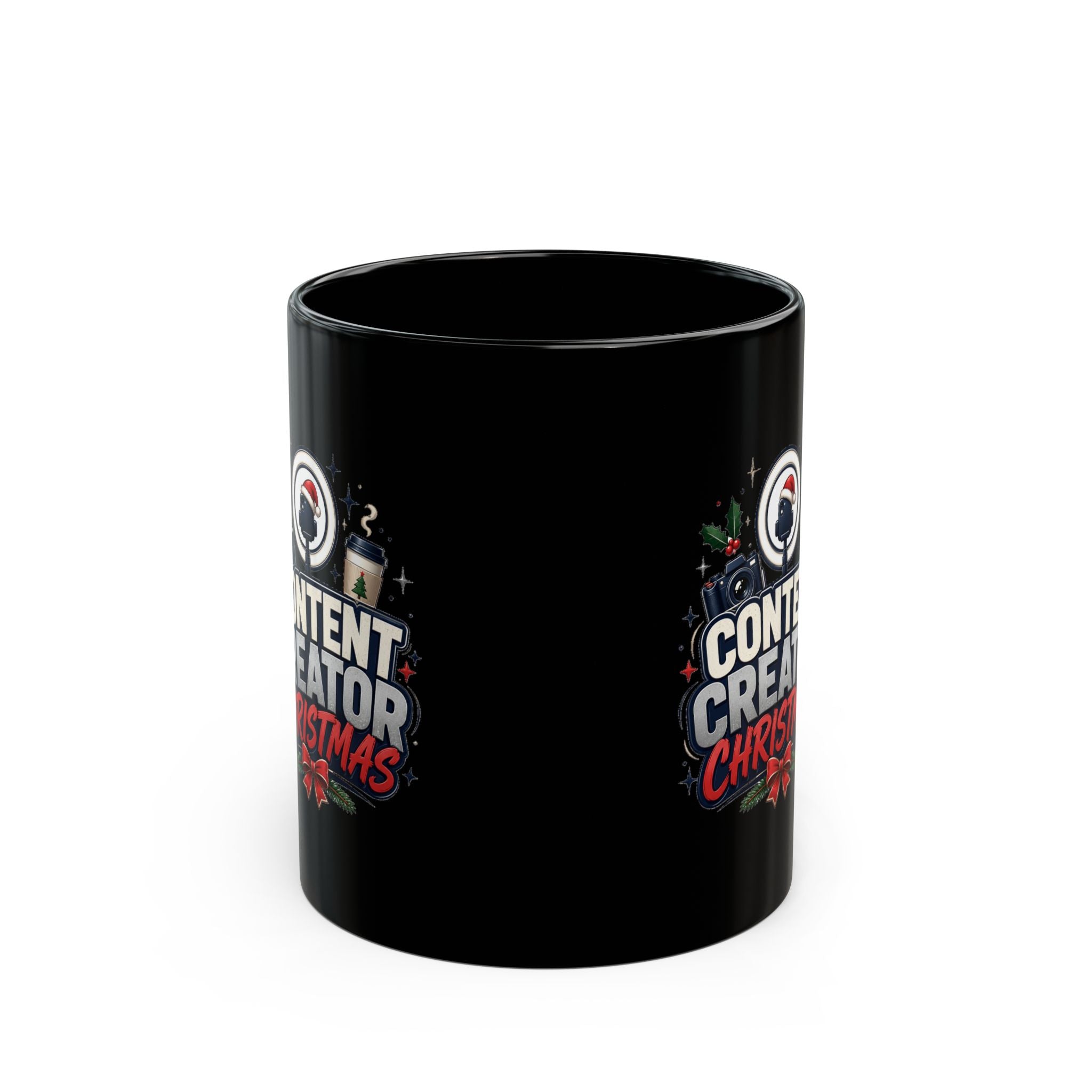 Modern Day Christmas Content Creator Christmas Mug — Black Holiday Coffee Cup for Social Media Creators