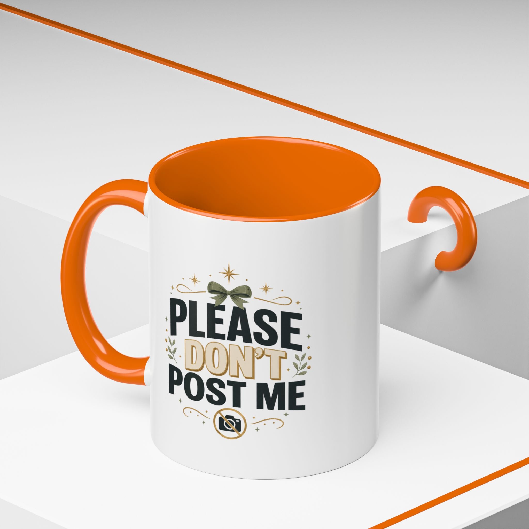 Christmas Please Don't Post Me Accent Coffee Mug — Funny Privacy Camera Gift