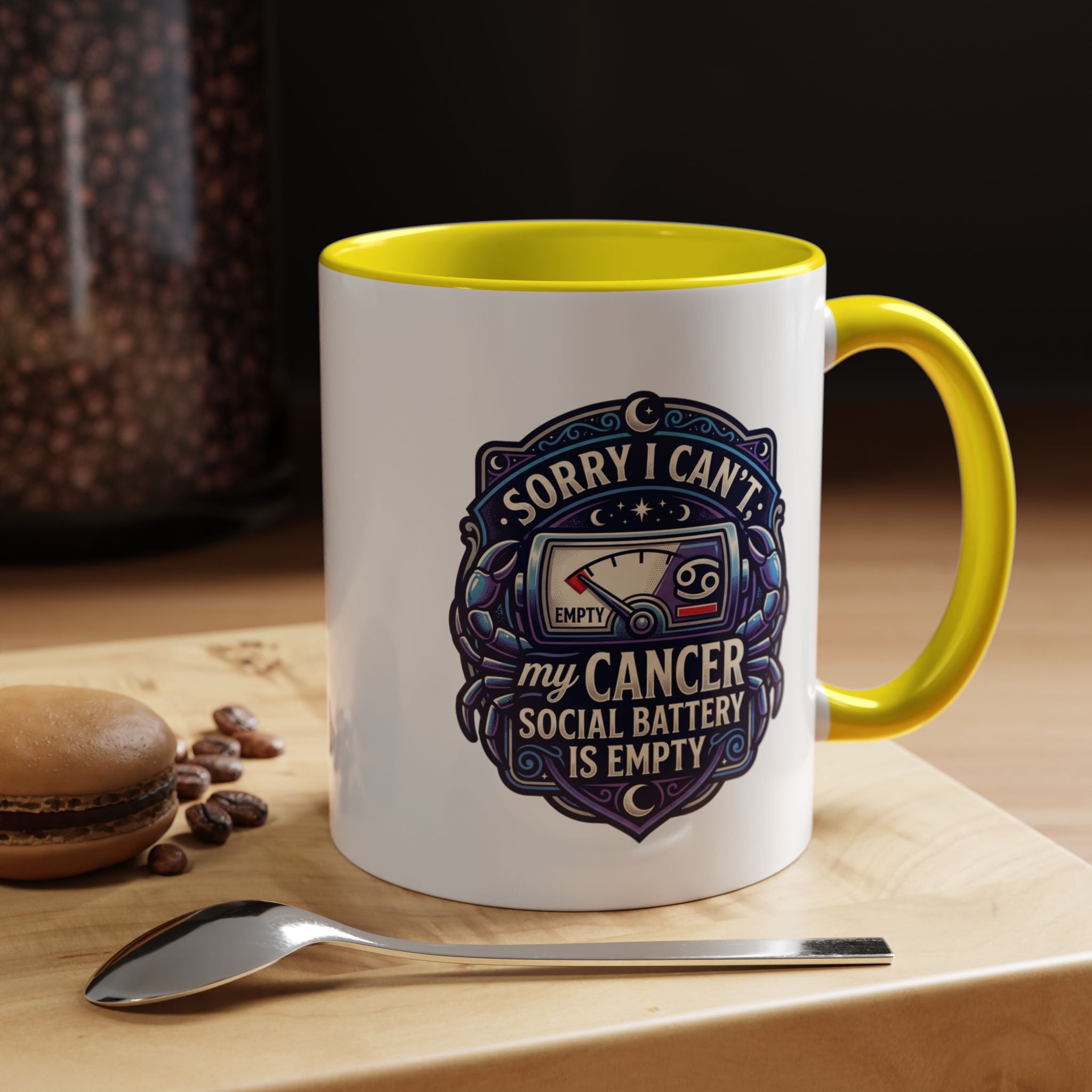 Accent Coffee Mug — “Sorry I Can’t My Cancer Social Battery Is Empty” Support Awareness Mug