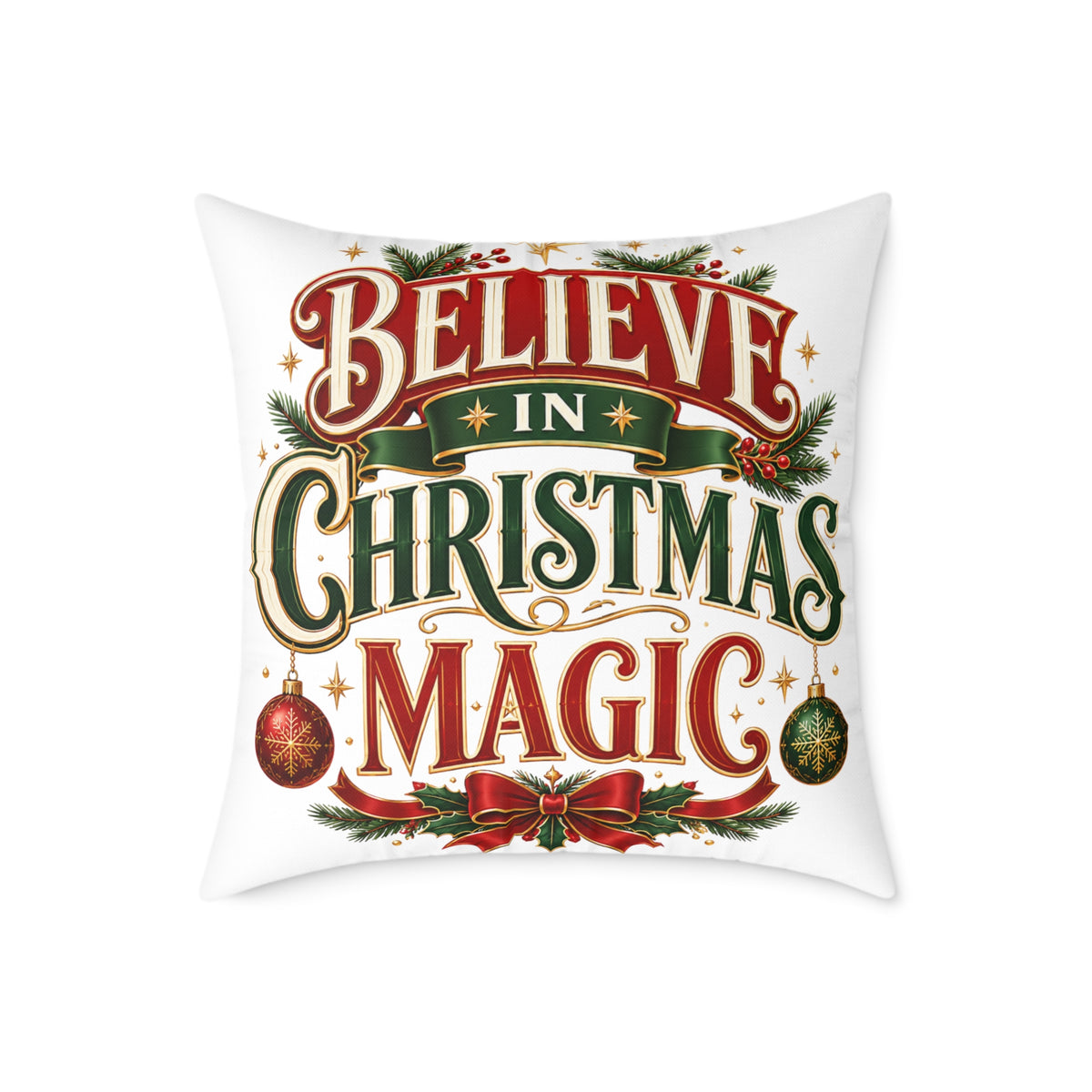 Believe In Christmas Magic Square Poly Canvas Pillow