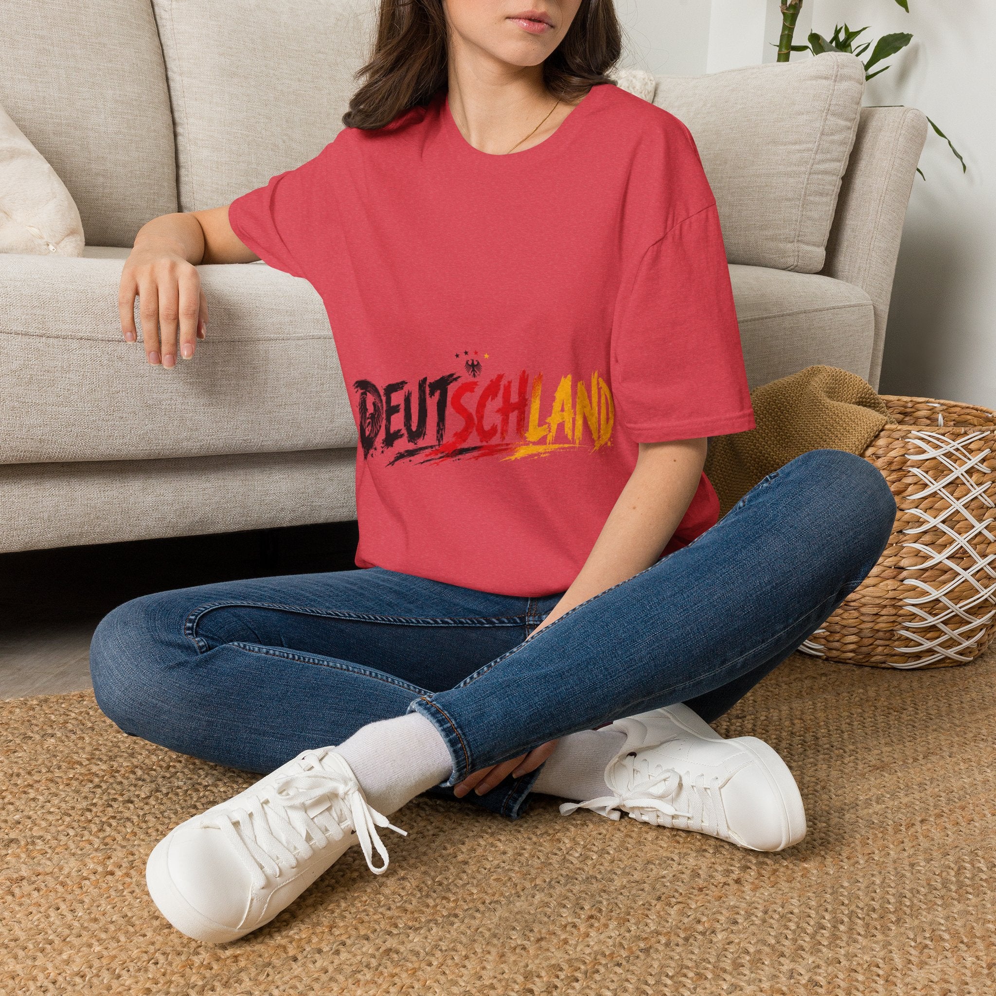 Germany Deutschland Football T-Shirt — Deutschland Script with German Flag Brushstroke