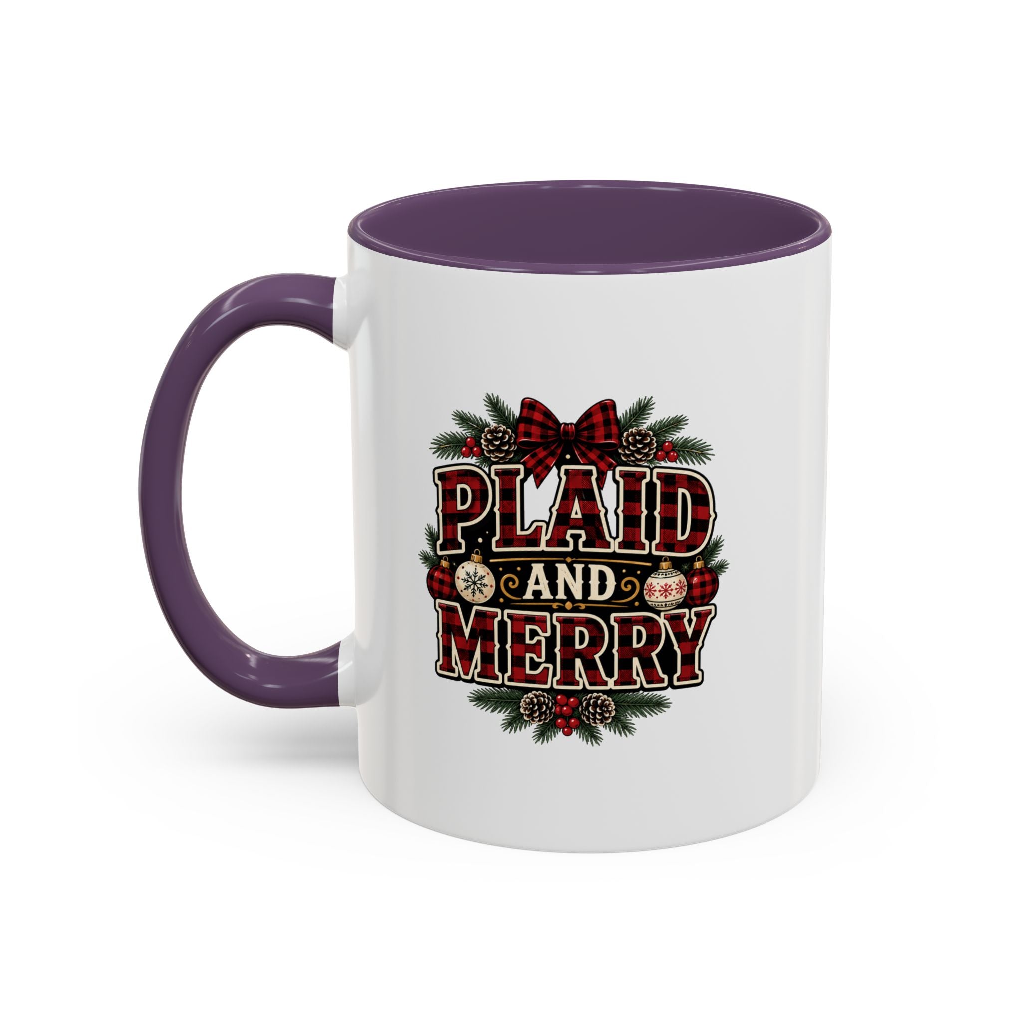 Plaid and Merry Accent Coffee Mug — Festive Buffalo Check Christmas Mug