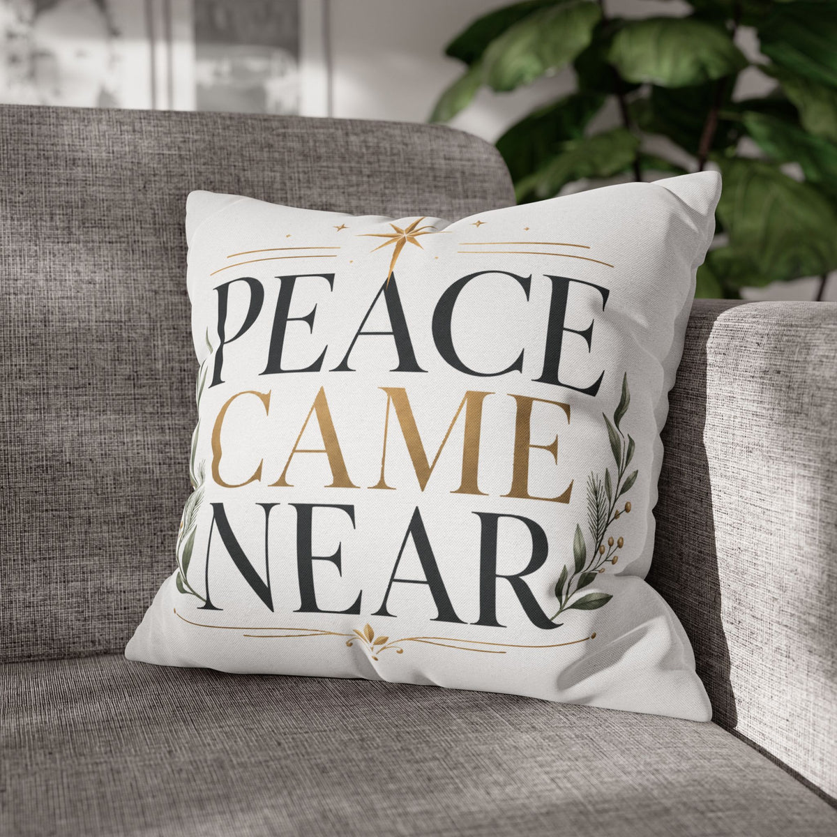 Christmas Peace Came Near Square Pillow — Christmas Holiday Decorative Throw Pillowcase