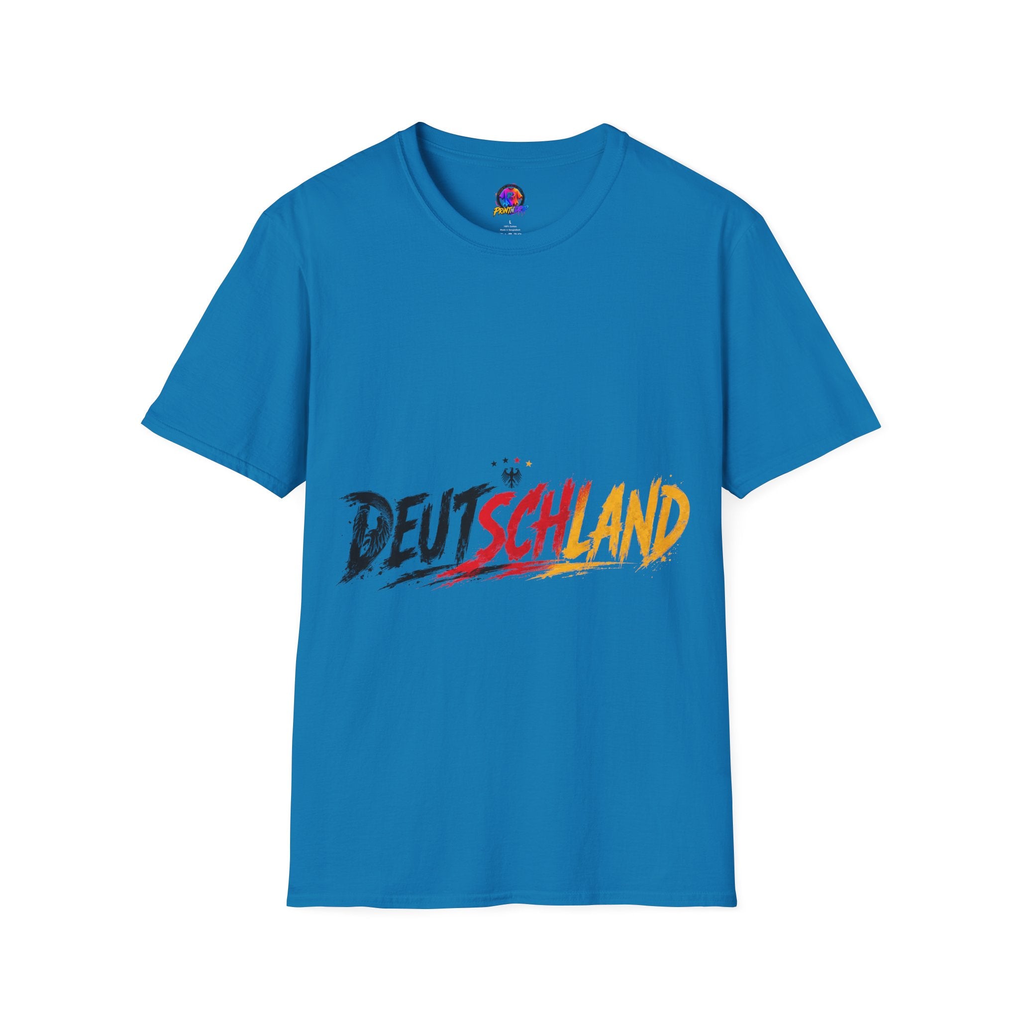 Germany Deutschland Football T-Shirt — Deutschland Script with German Flag Brushstroke