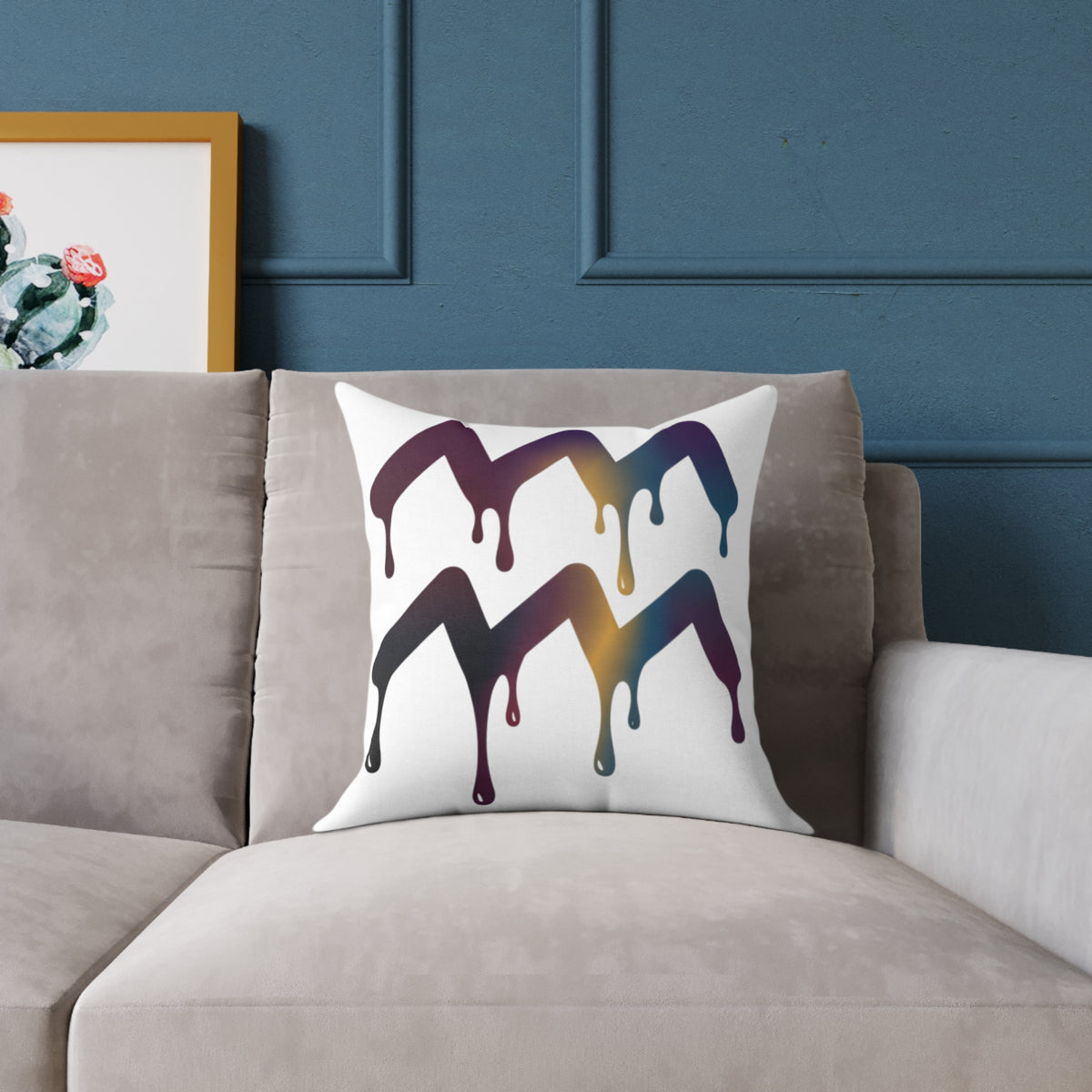 Aquarius Zodiac Dripping Rainbow Chevron Pillow — Colorful Geometric Throw Pillow