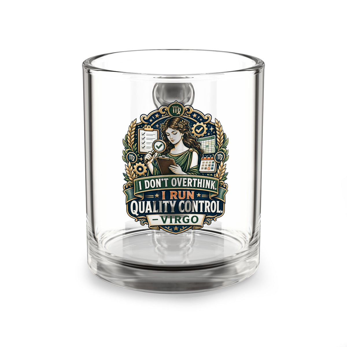Virgo Glass Mug – “I Don’t Overthink, I Run Quality Control” 10oz Zodiac Coffee Cup