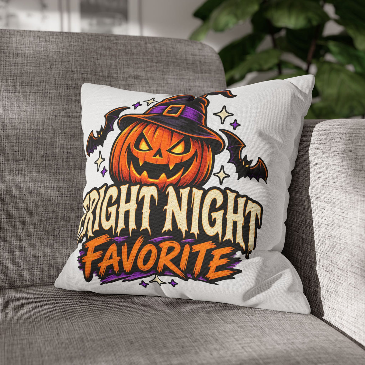 Halloween Pumpkin Pillowcase — "Fright Night Favorite" Spun Polyester Throw Pillow Cover