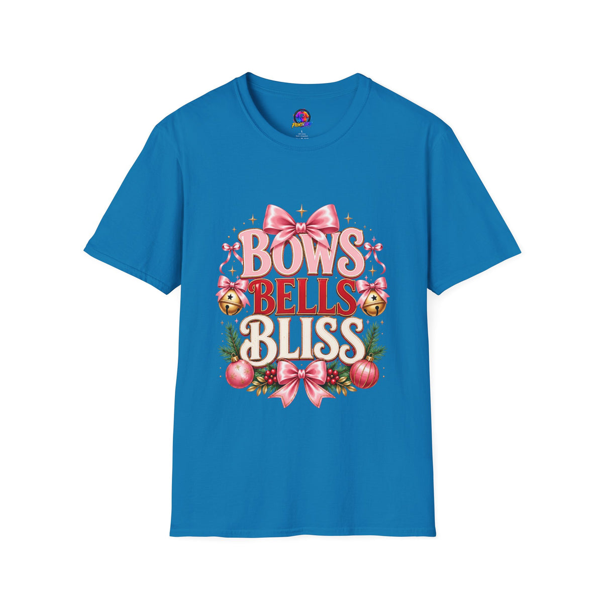 T-Shirt — "Bows Bells Bliss" Pink Holiday Graphic Tee