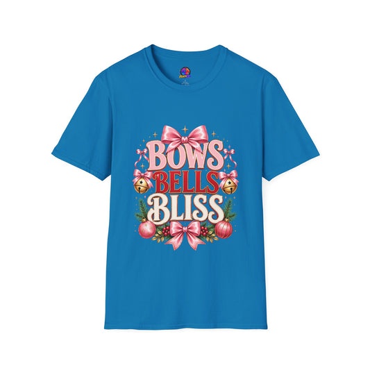 T-Shirt — "Bows Bells Bliss" Pink Holiday Graphic Tee