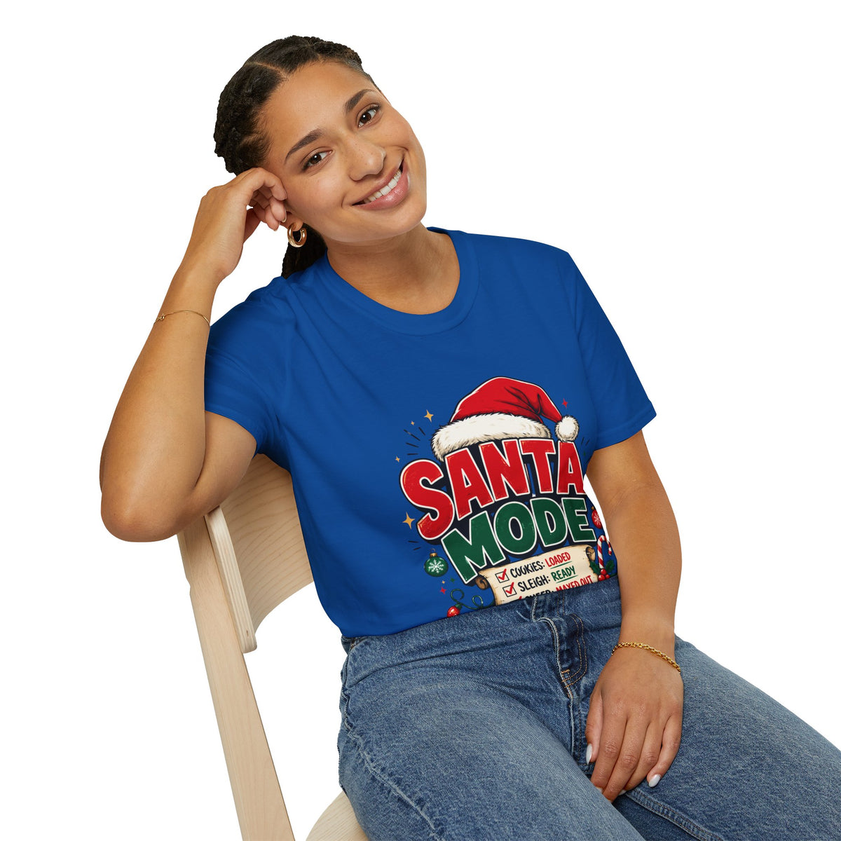 Santa Mode T-Shirt — Holiday Christmas Graphic Tee with Santa Hat