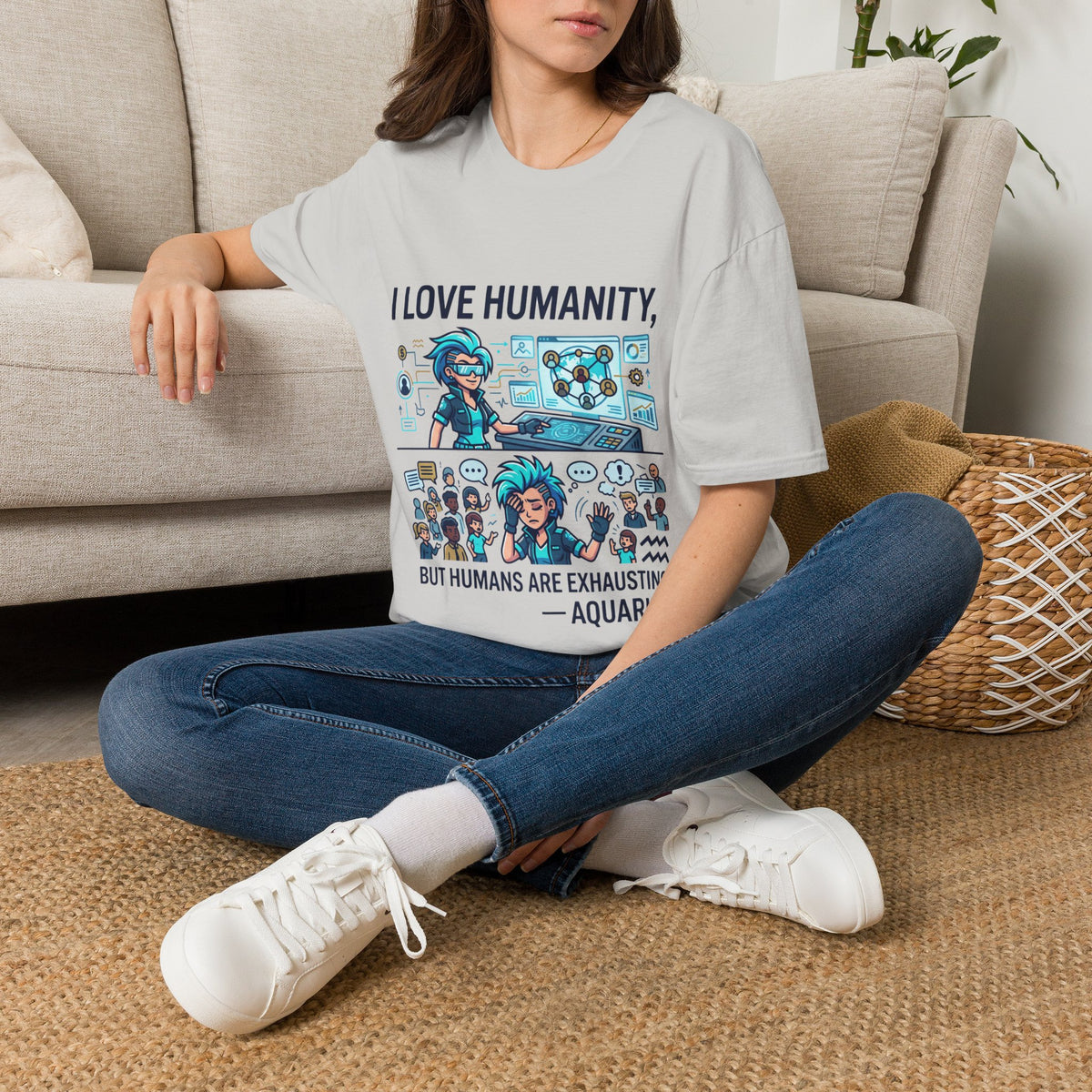 I Love Humanity, But Humans Are Exhausting - Funny Sci‑Fi T‑Shirt