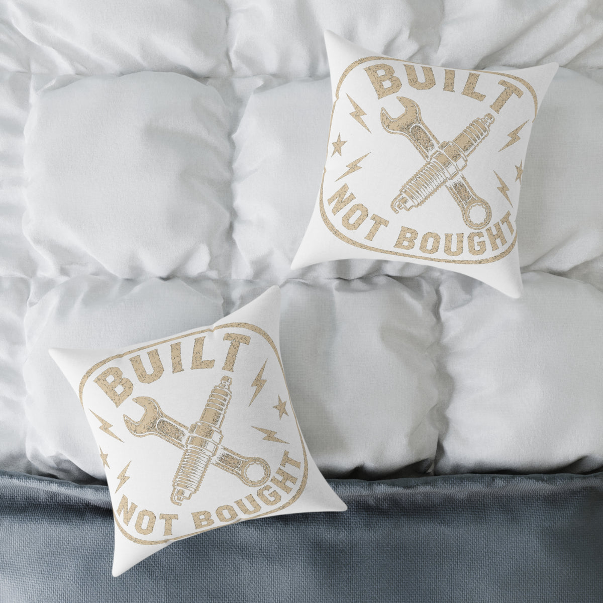 Built Not Bought Throw Pillow  Milo Bailey Dog Dad Mom— Mechanics & DIY Garage Accent