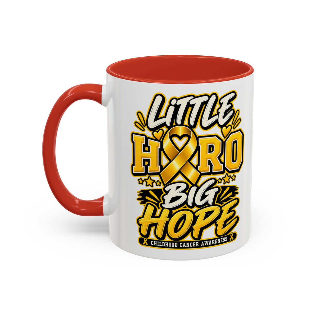 Little Hero Big Hope Coffee Mug — Childhood Cancer Awareness Accent Mug (11/15 oz)