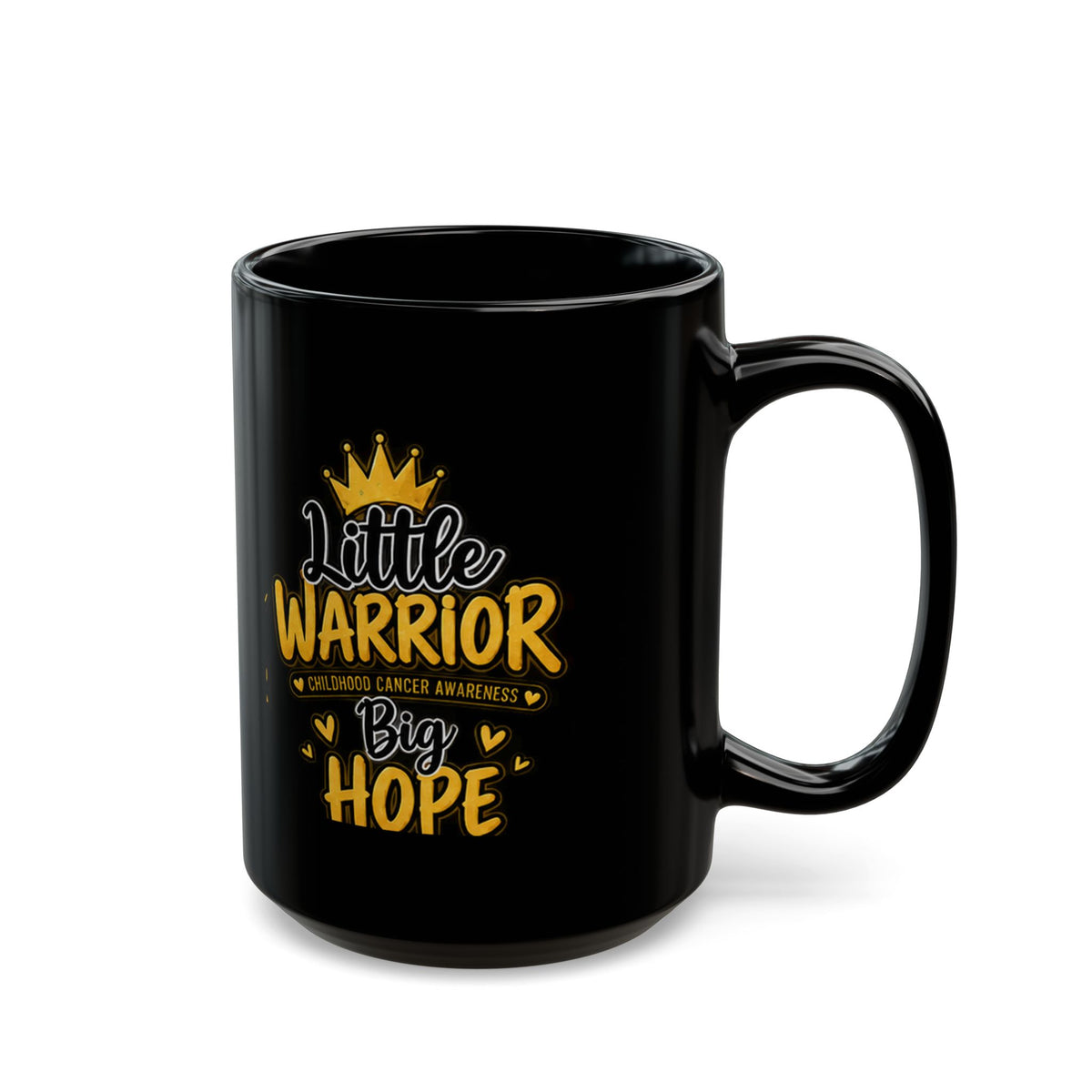 Childhood Cancer Awareness Black Mug — "Little Warrior Big Hope" 11oz/15oz