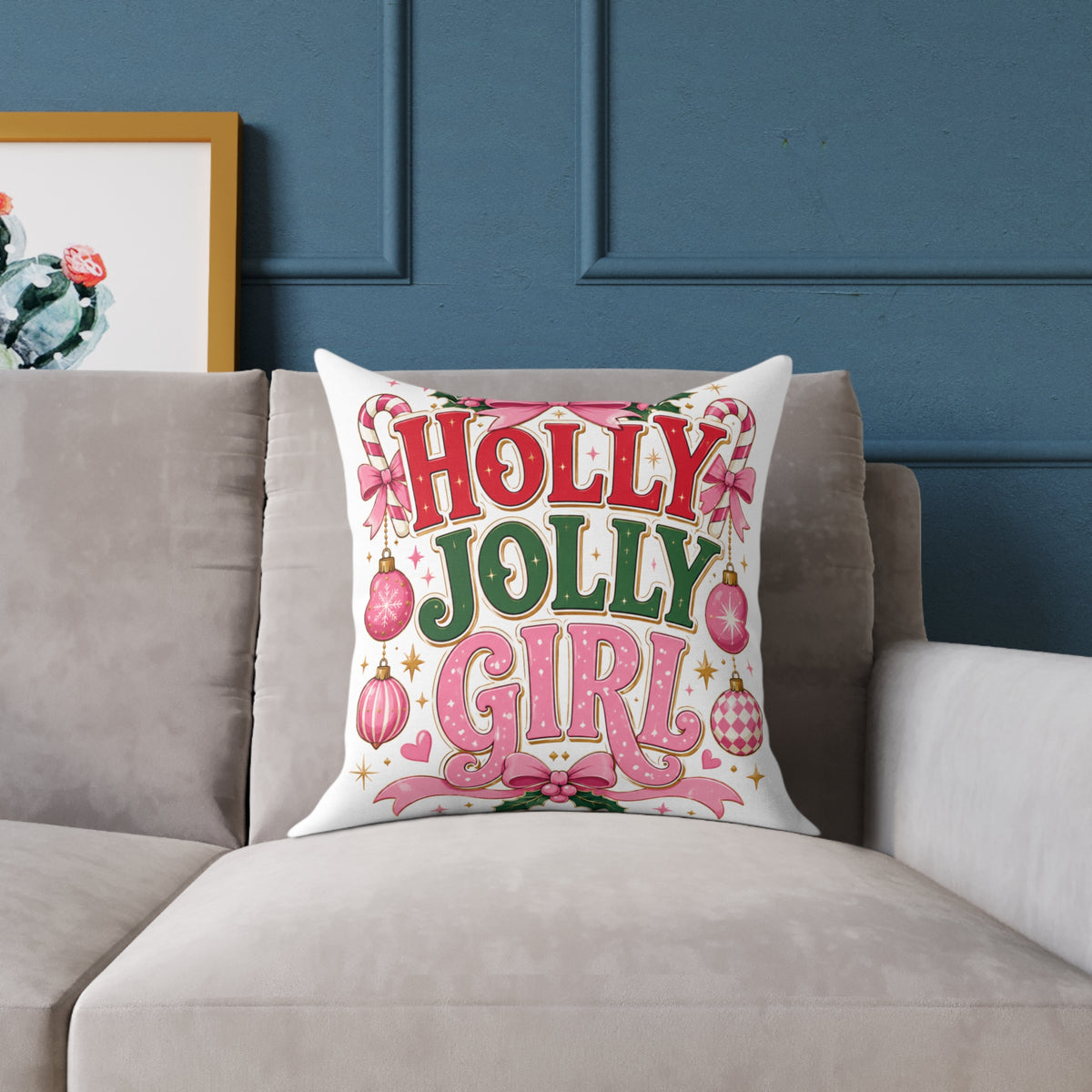 Christmas Holly Jolly Girl Holiday Pillow