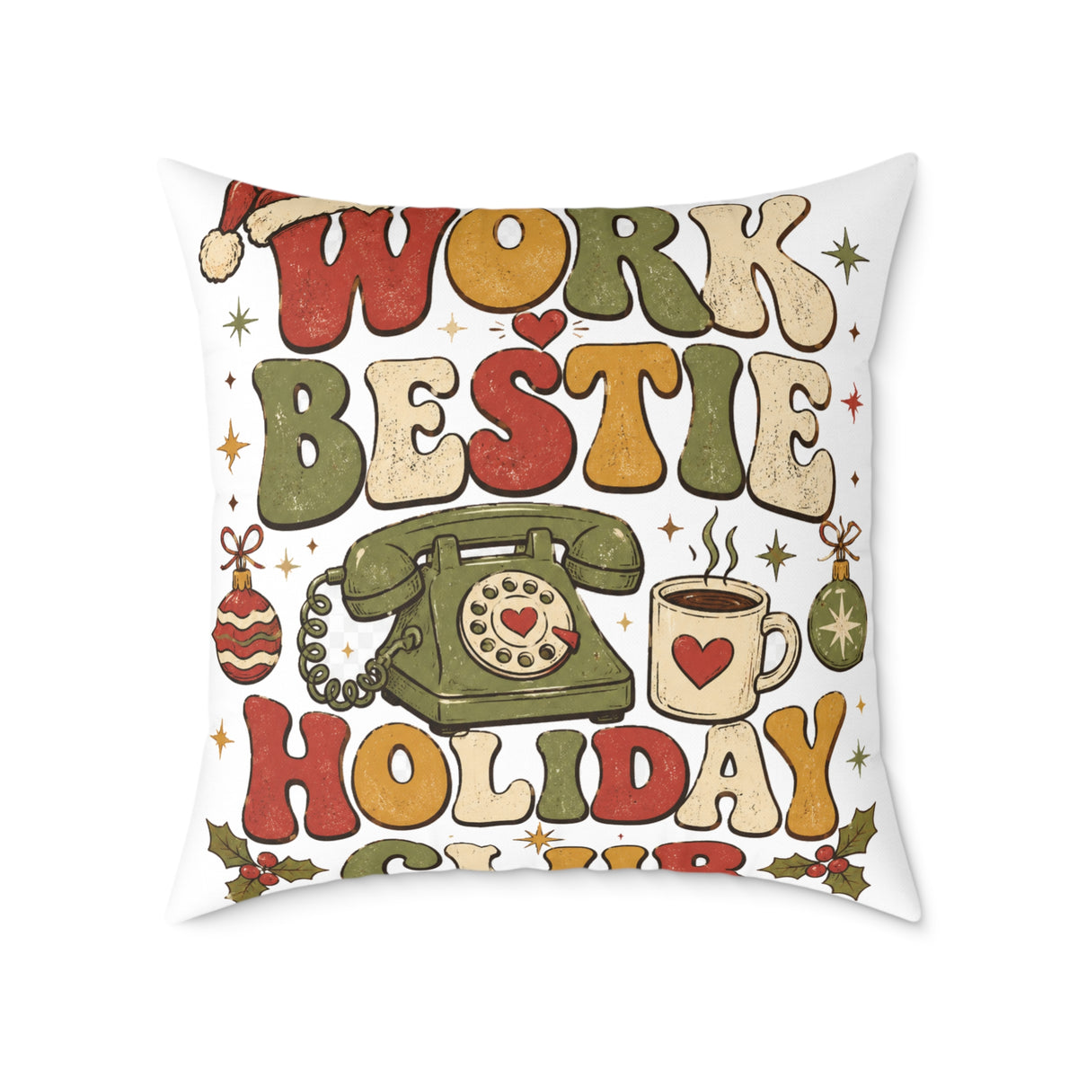 Modern Day Christmas Holiday 'Work Bestie' Decorative Throw Pillow