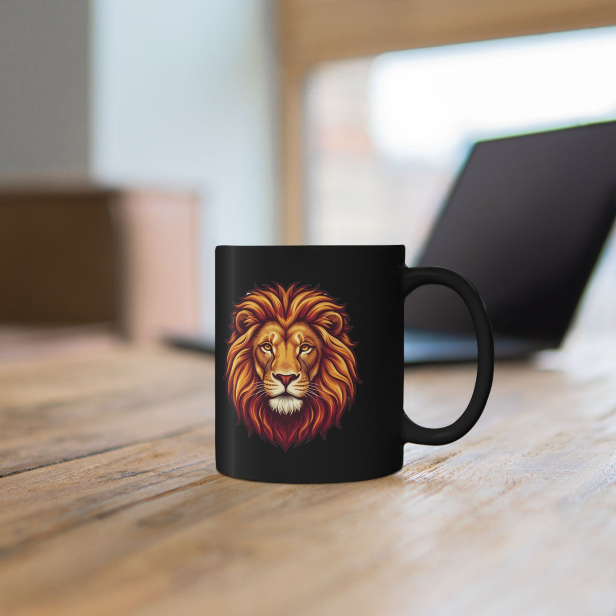 Leo Zodiac Lion Head Black Coffee Mug — Bold Regal Animal Print