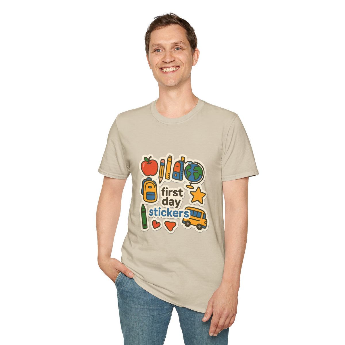 Teacher Sticker Icons T-Shirt — Cute Apple, Pencil & Globe School Tee - Trending Now - August 2026