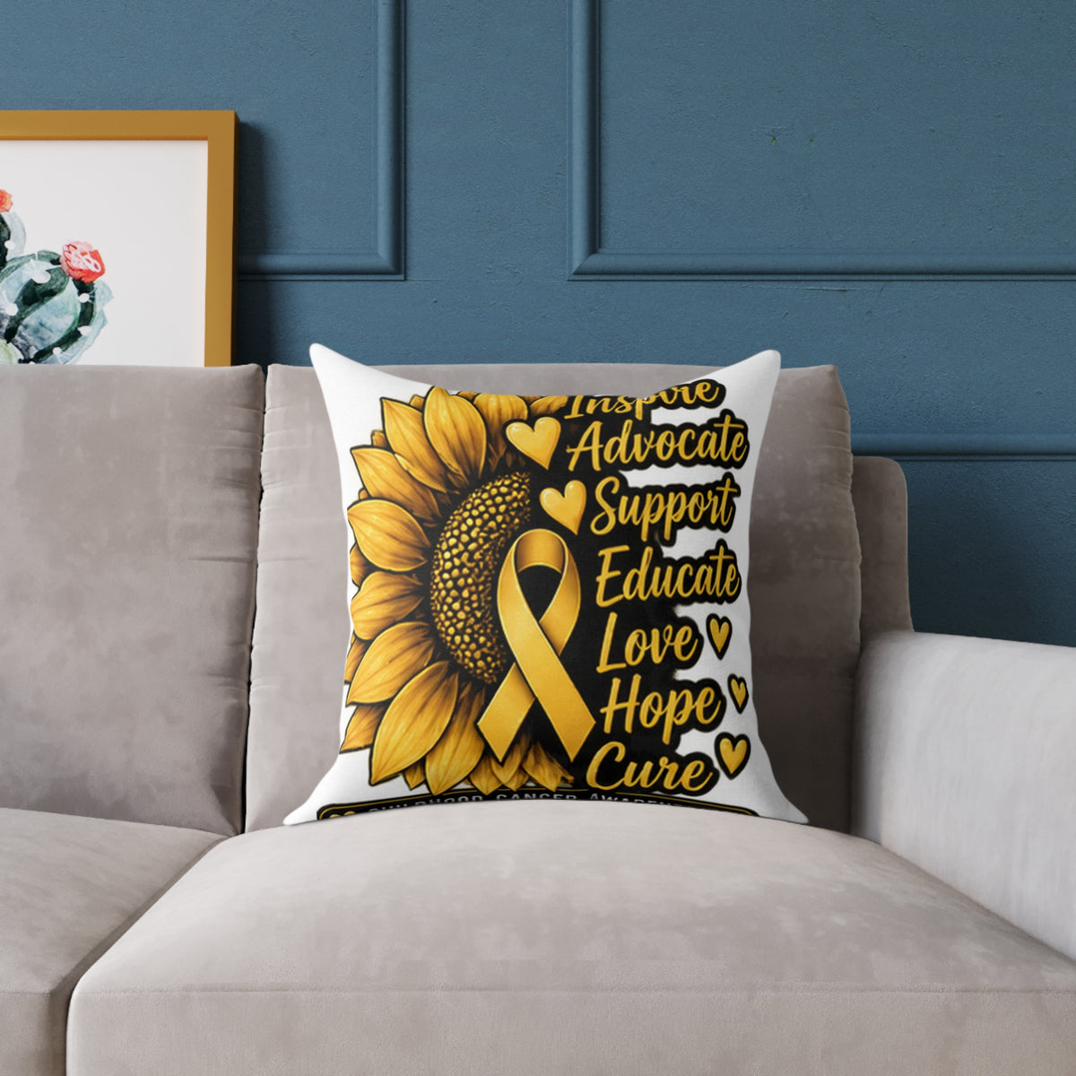 Childhood Cancer Sunflower Awareness Pillow — Inspire Advocate Support Educate Love Hope Cure