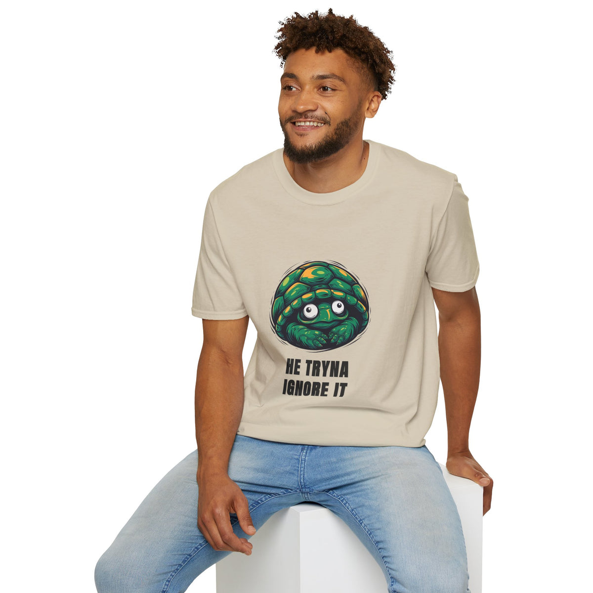 Turtle Peeking T‑Shirt — "He Tryna Ignore It" Cute Cartoon Tee - Trending Now - August 2026