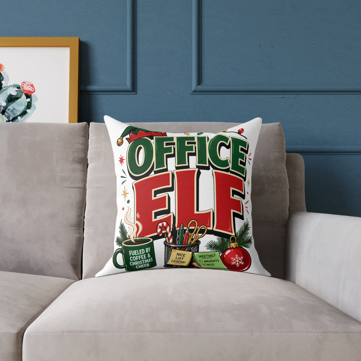 Office Elf Christmas Pillow