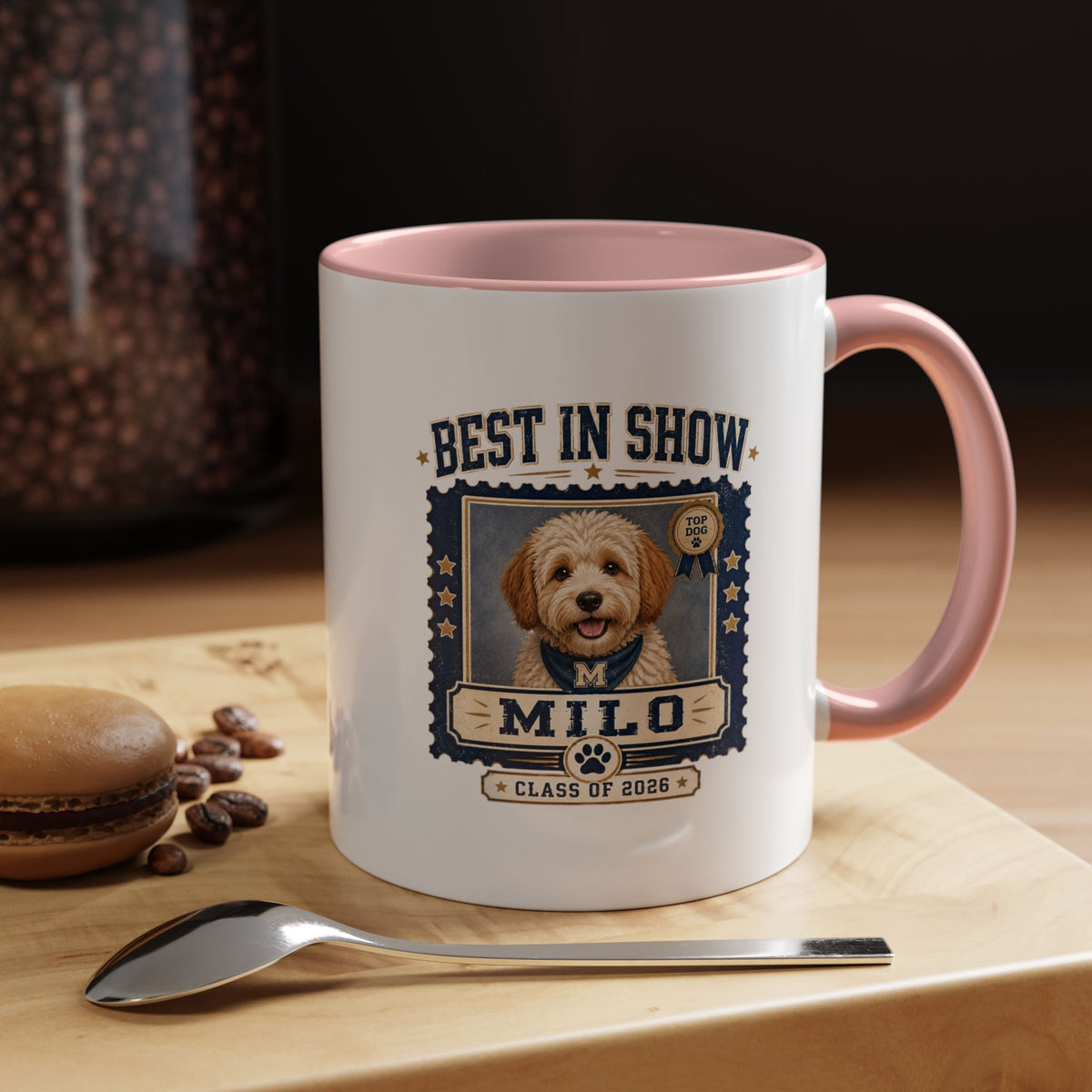 Milo Bailey Dog Dad Mom Best in Show Personalized Dog Photo Coffee Mug — 'Milo' Class of 2020 Accent Mug