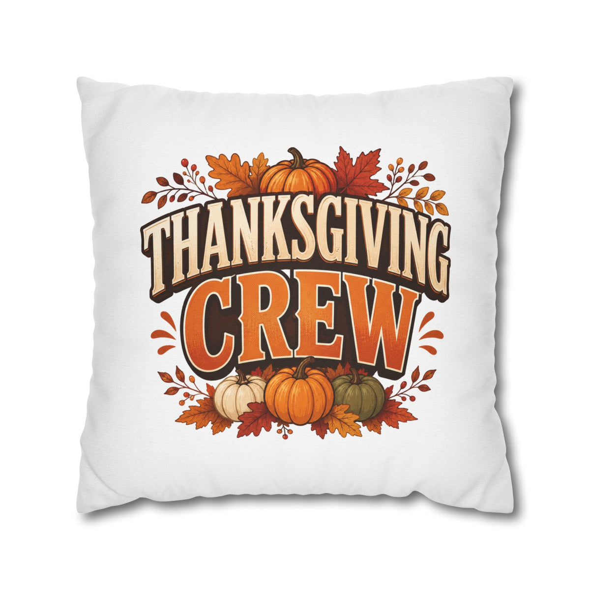 Thanksgiving Crew Decorative Pillow Cover — Fall Pumpkin Accent Pillowcase