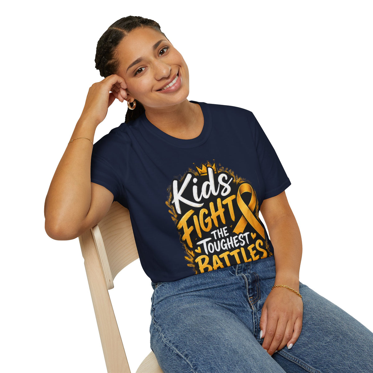 Childhood Cancer Awareness T-Shirt — "Kids Fight the Toughest Battles" Gold Ribbon