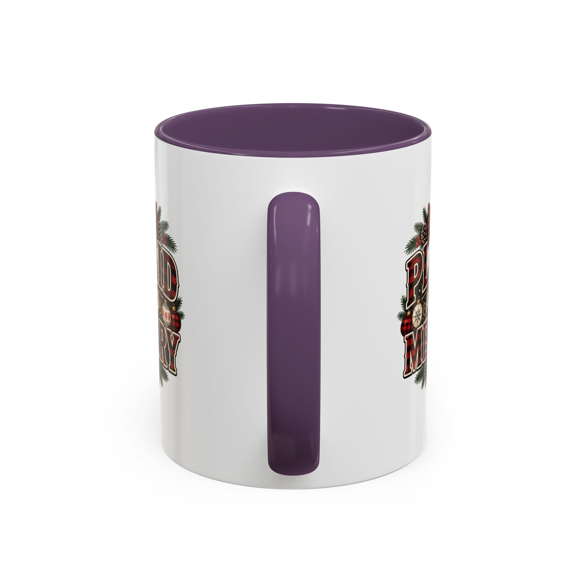 Plaid and Merry Accent Coffee Mug — Festive Buffalo Check Christmas Mug