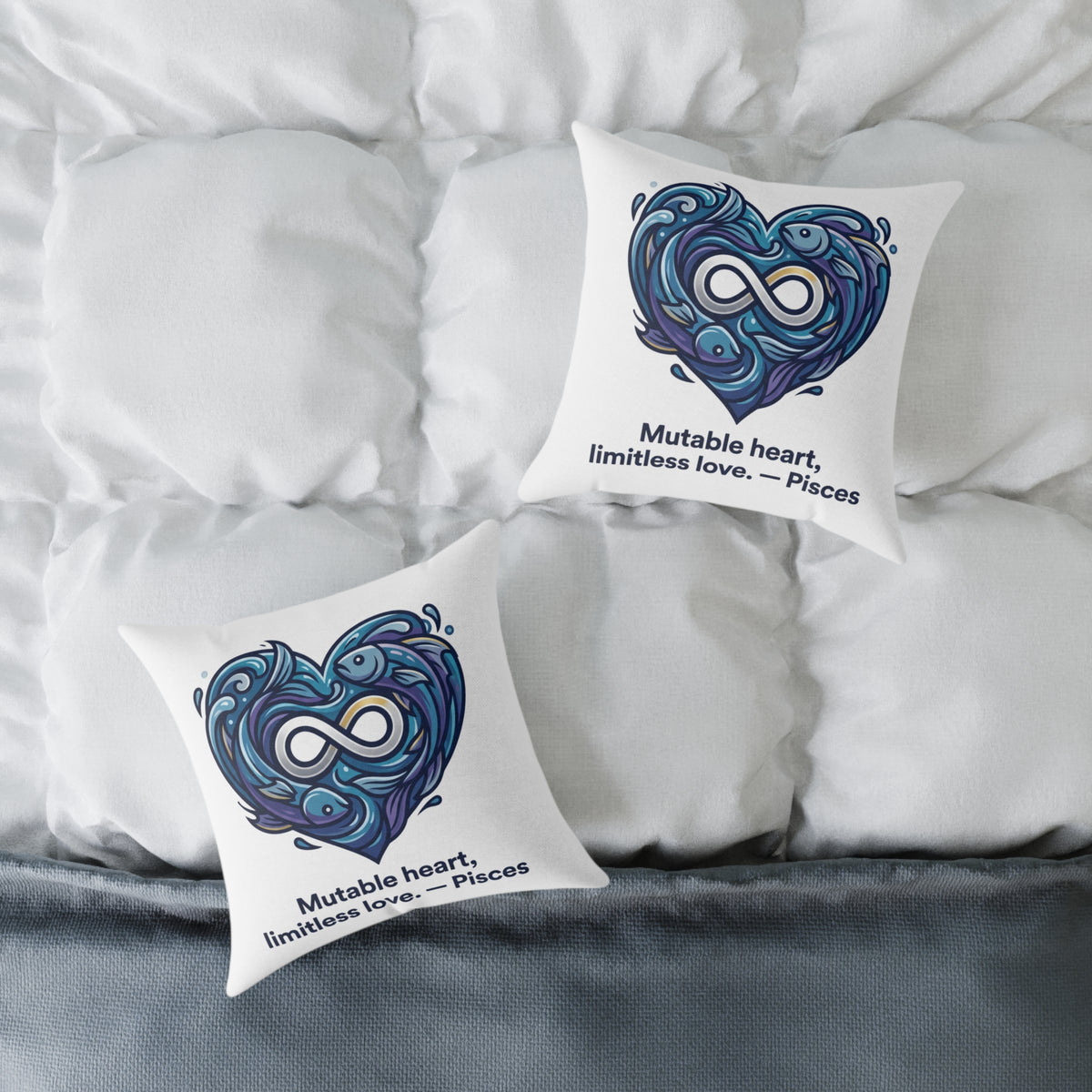 Pisces Zodiac Mutable Heart Limitless Love Square Poly Canvas Pillow