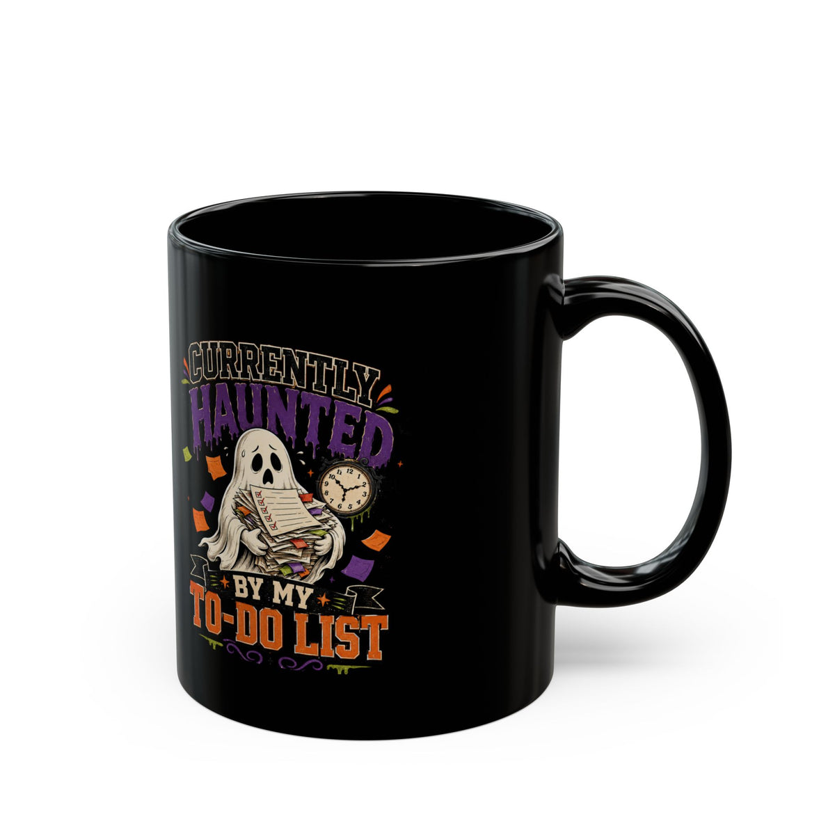 Halloween Currently Haunted by My To-Do List Black Coffee Mug — Halloween Ghost Desk Gift