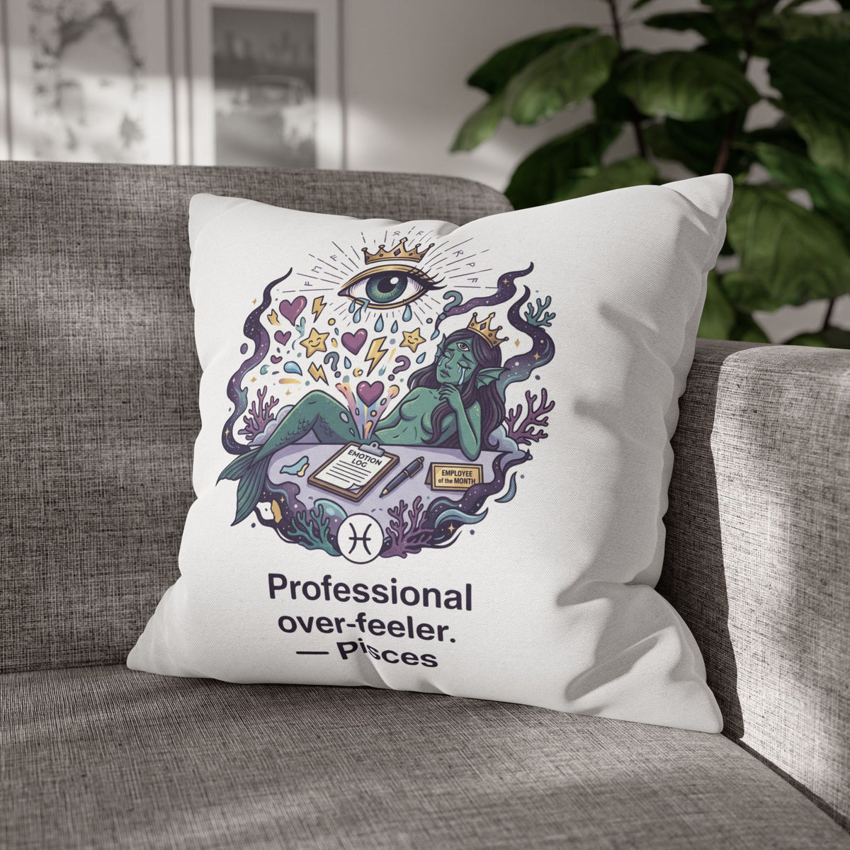 Pisces Zodiac Pillowcase — "Professional Over-Feeler" Decorative Square Pillowcase