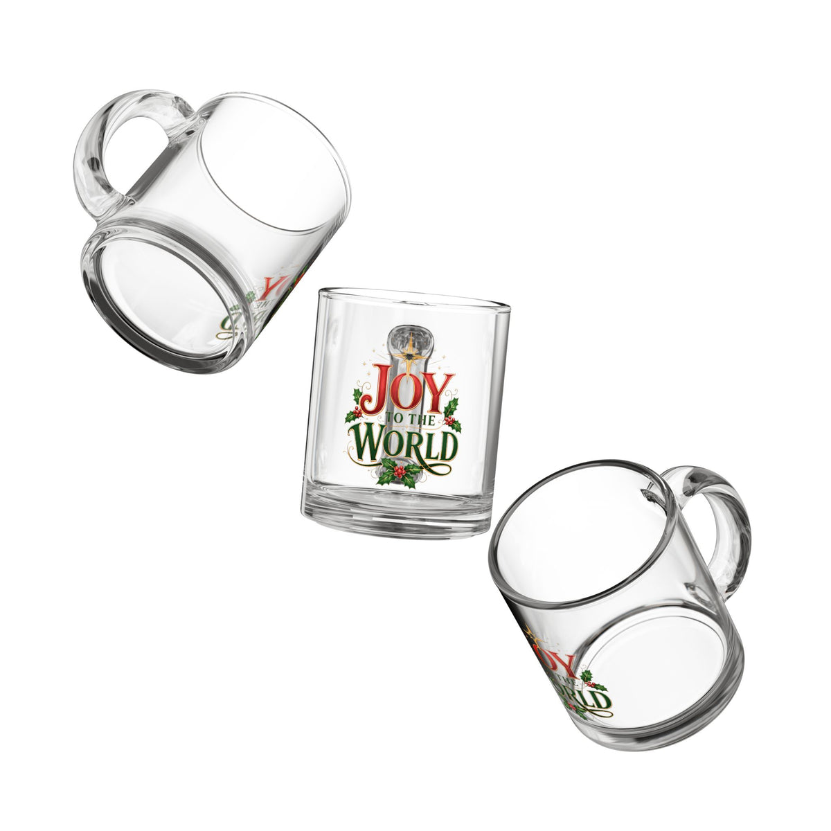 Christmas Glass Mug 10 oz Joy to the World Glass Mug - 10oz Christmas Holiday Coffee Cup
