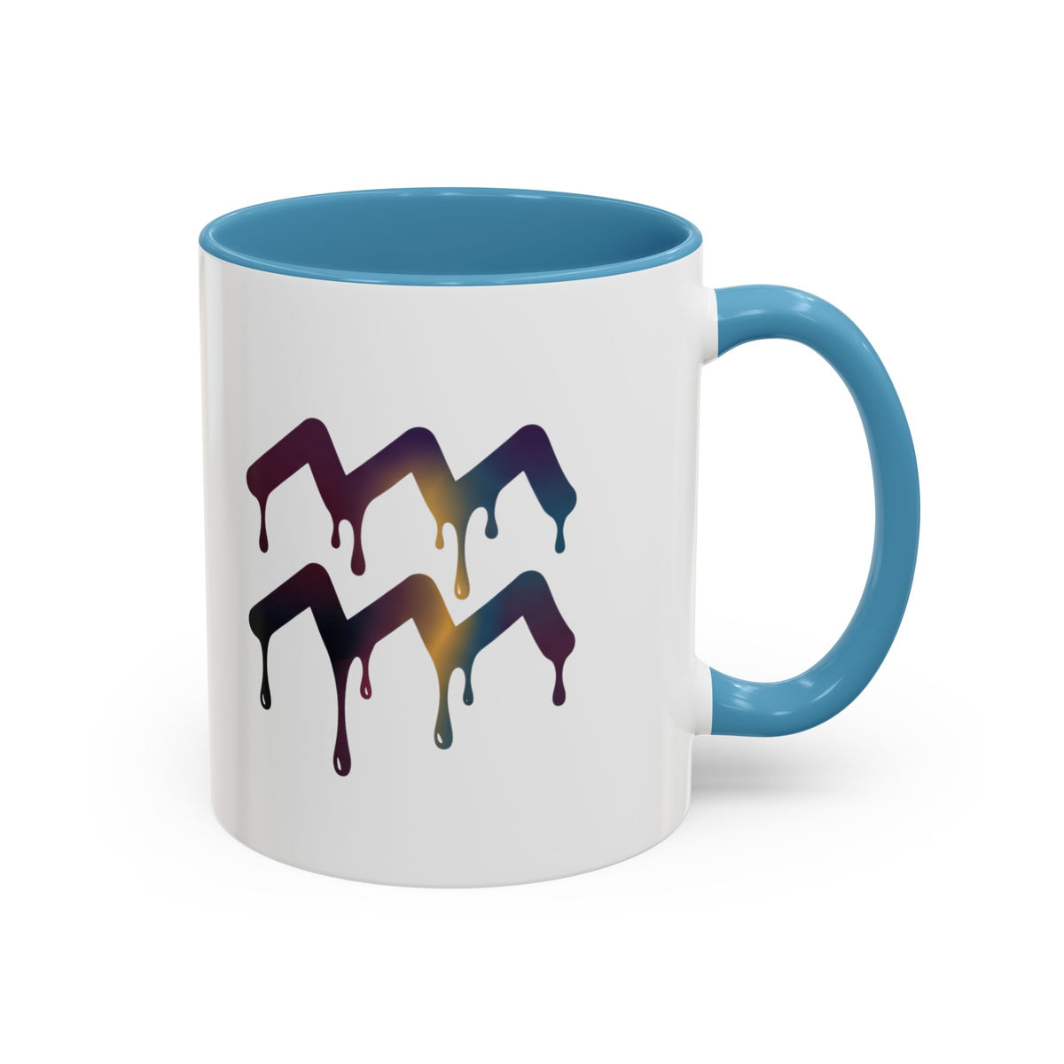 Aquarius Zodiac Dripping Rainbow Chevron Accent Coffee Mug —  Color-Accent Ceramic Mug