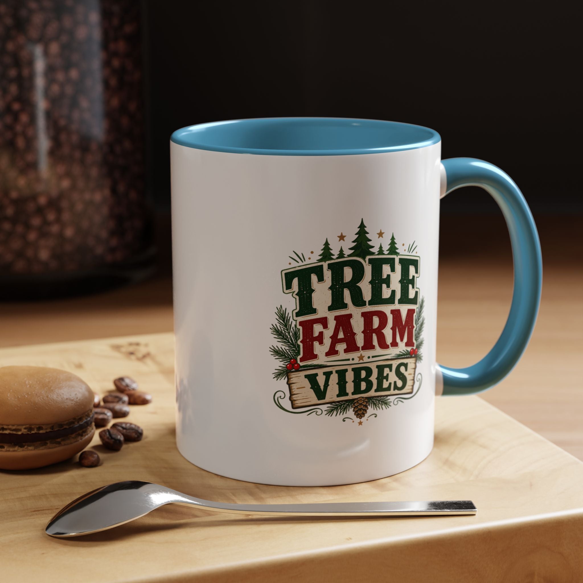 Tree Farm Vibes Accent Coffee Mug — Rustic Christmas Holiday Coffee Cup