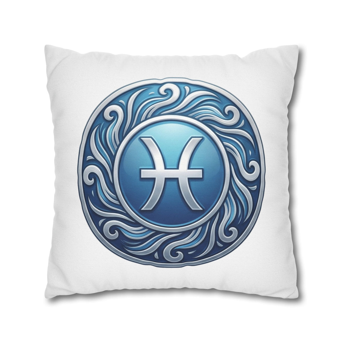 Pisces Zodiac Pillow Cover — Blue Astrological Symbol Decorative Throw Pillowcase