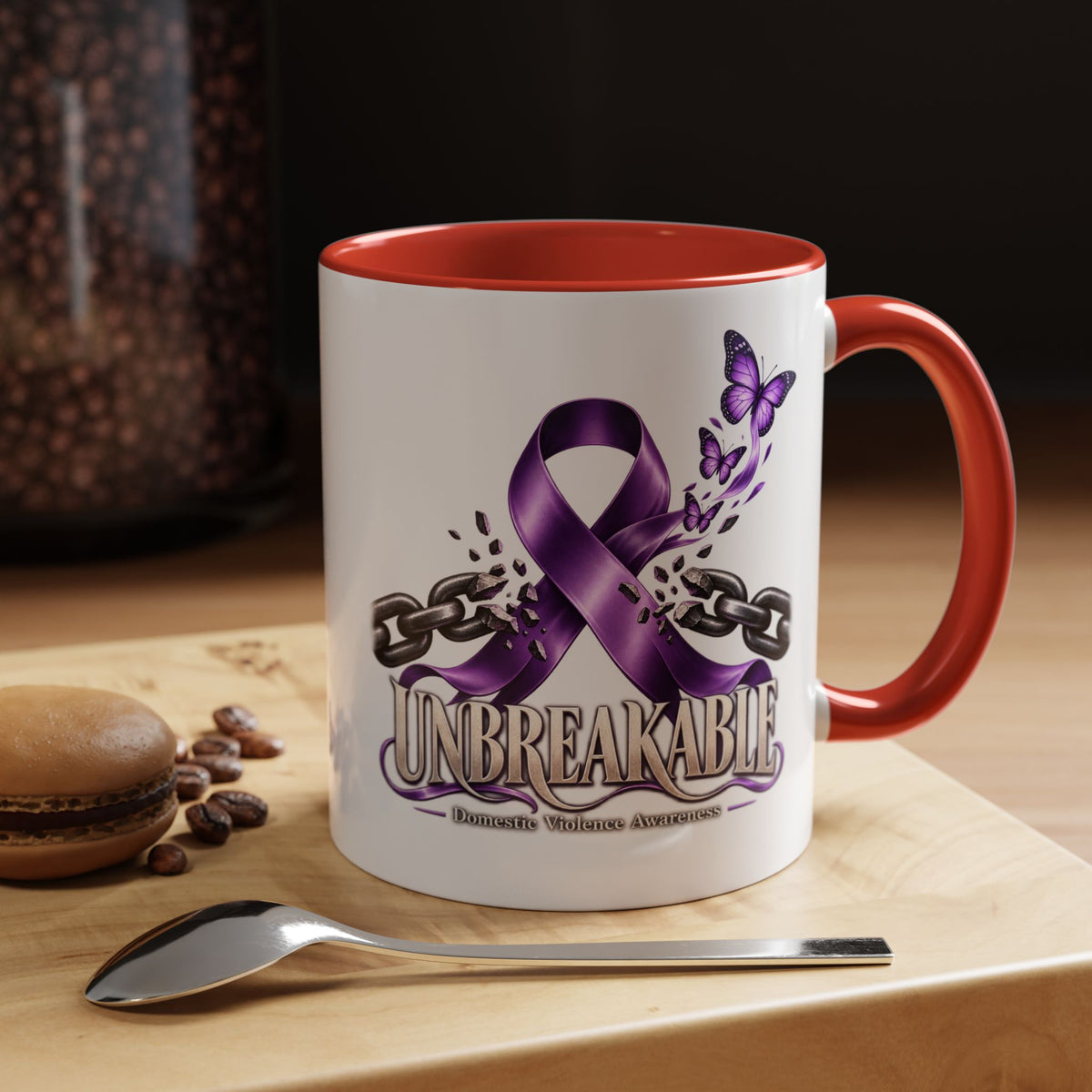 Unbreakable Purple Ribbon Coffee Mug —Domestic Violence Awareness Support Accent Mug